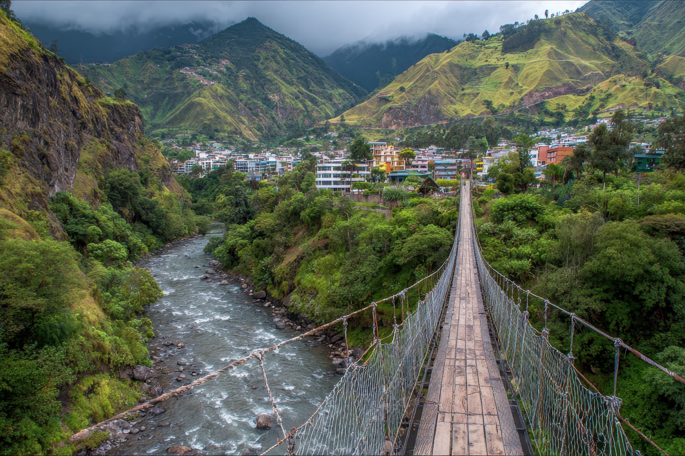 Landscape near Baños, Ecuador with mountain and valley scenery