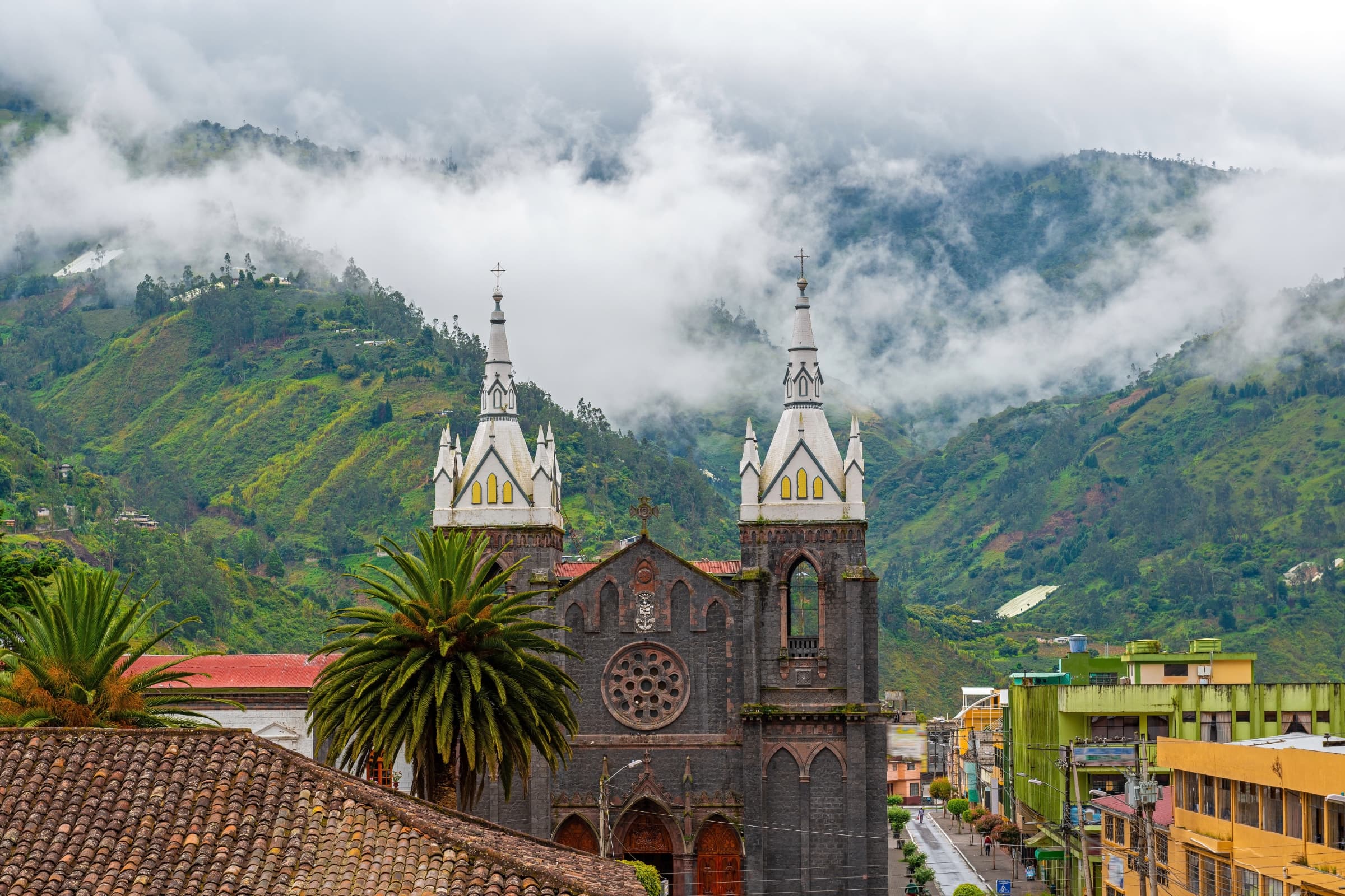 Closing visual from Baños, Ecuador with waterfalls and Andes atmosphere