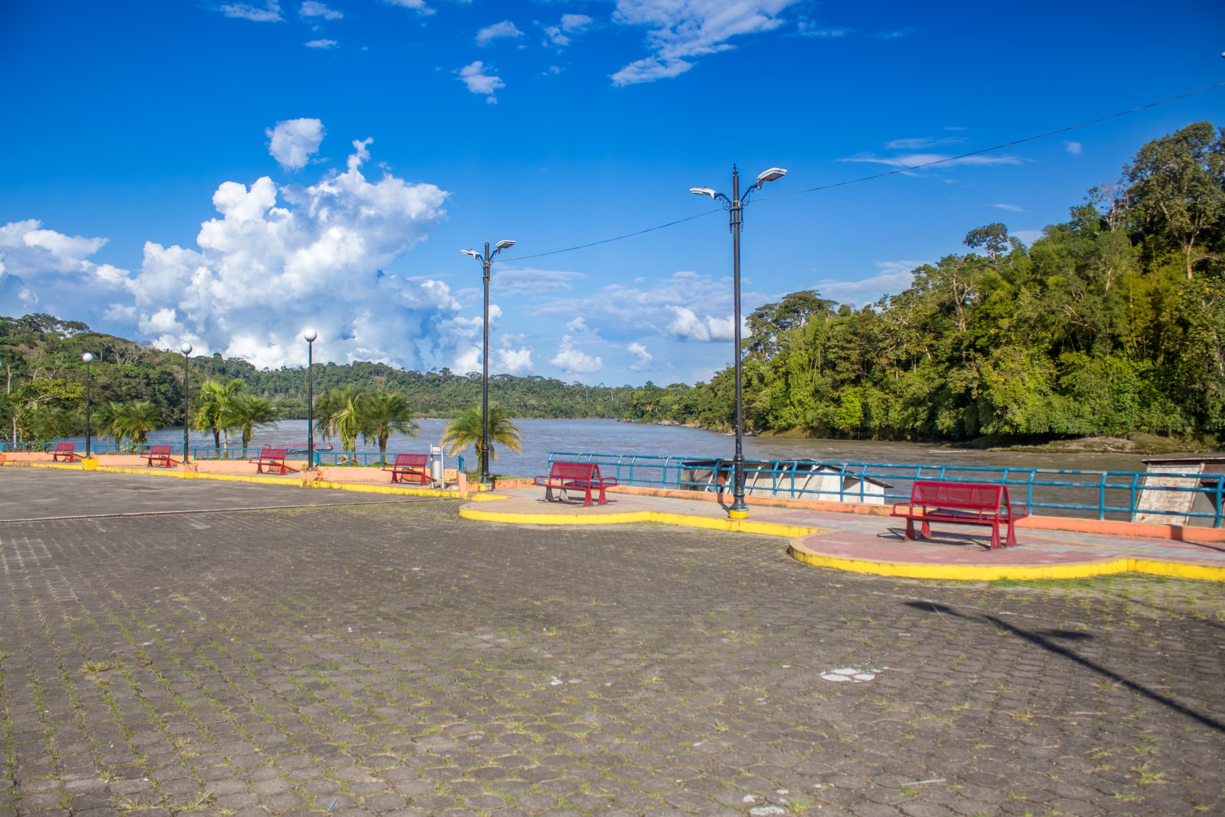 Landscape near Misahuallí, Ecuador with river and tropical lowland scenery