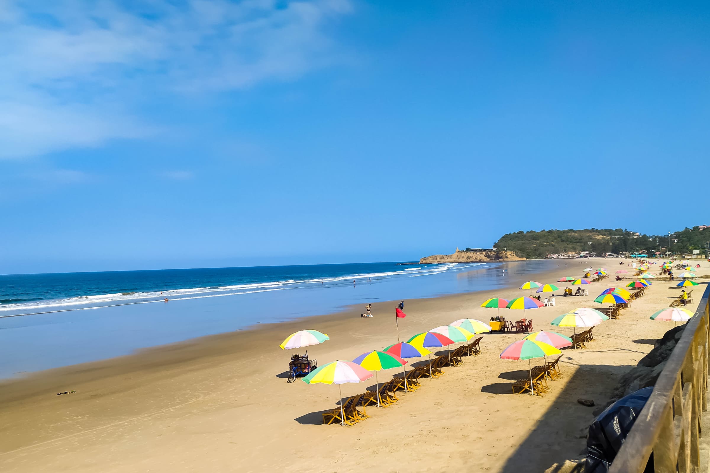Detail view of the beach town atmosphere in Montañita, Ecuador