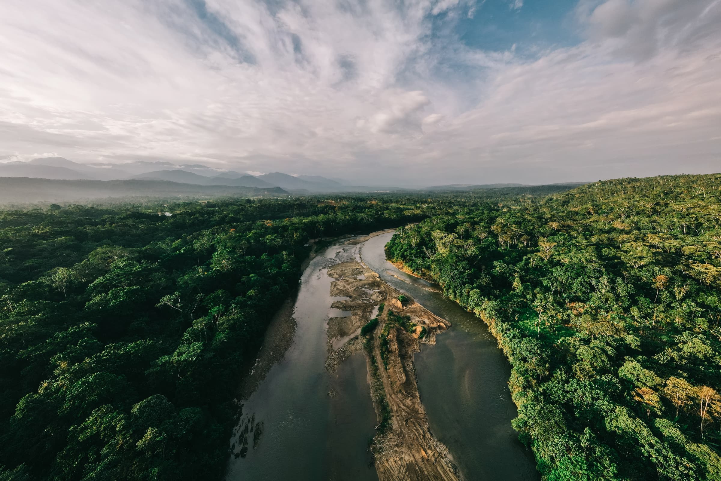Overview of Tena, Ecuador with Amazon gateway atmosphere by the river