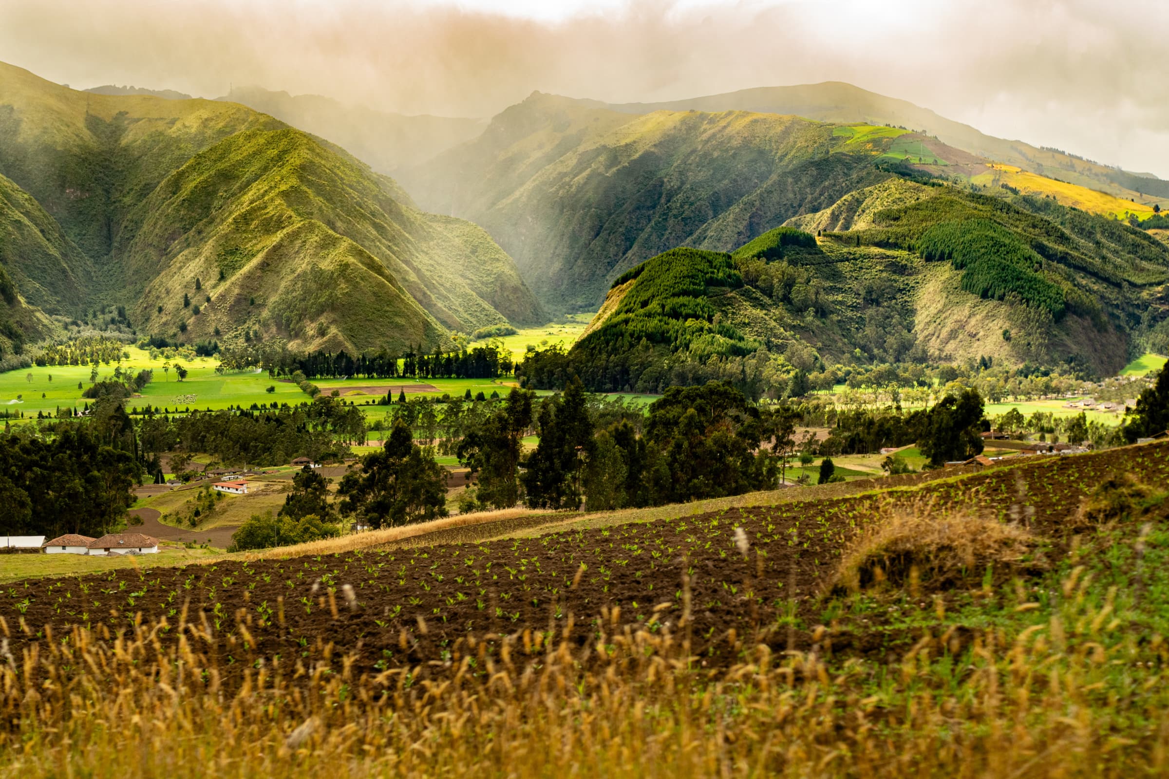Overview of Zuleta, Ecuador with northern Andes valley scenery